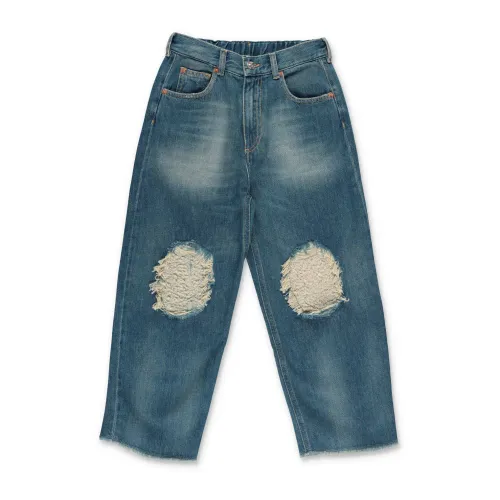 MM6 Maison Margiela , Blue Stretch Cotton Denim Wide Jeans ,Blue female, Sizes: