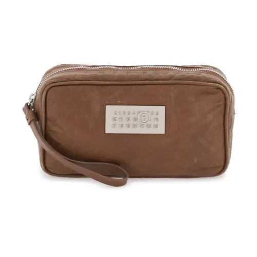 MM6 Maison Margiela , Crinkled Leather Numeric Pouch Bag ,Brown female, Sizes: ONE SIZE