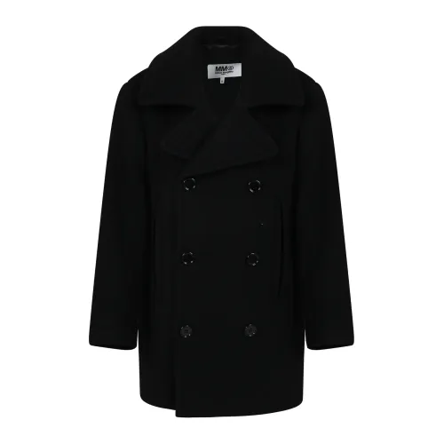 MM6 Maison Margiela , Double-Breasted Black Wool Blend Coat ,Black unisex, Sizes: