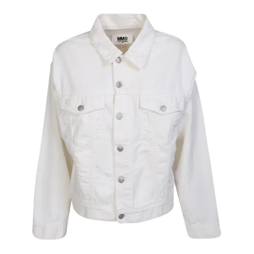 MM6 Maison Margiela , Off-White Cut-Out Denim Jacket Ss23 ,White female, Sizes: