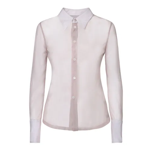 MM6 Maison Margiela , Pointed Collar Button-Up Shirt ,Pink female, Sizes: