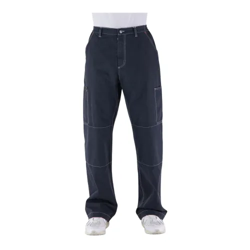 MM6 Maison Margiela , Straight Pants with Embroidery ,Blue male, Sizes:
