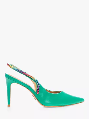 Moda in Pelle Divah Leather Embellished Slingback Court Shoes - Green - Female