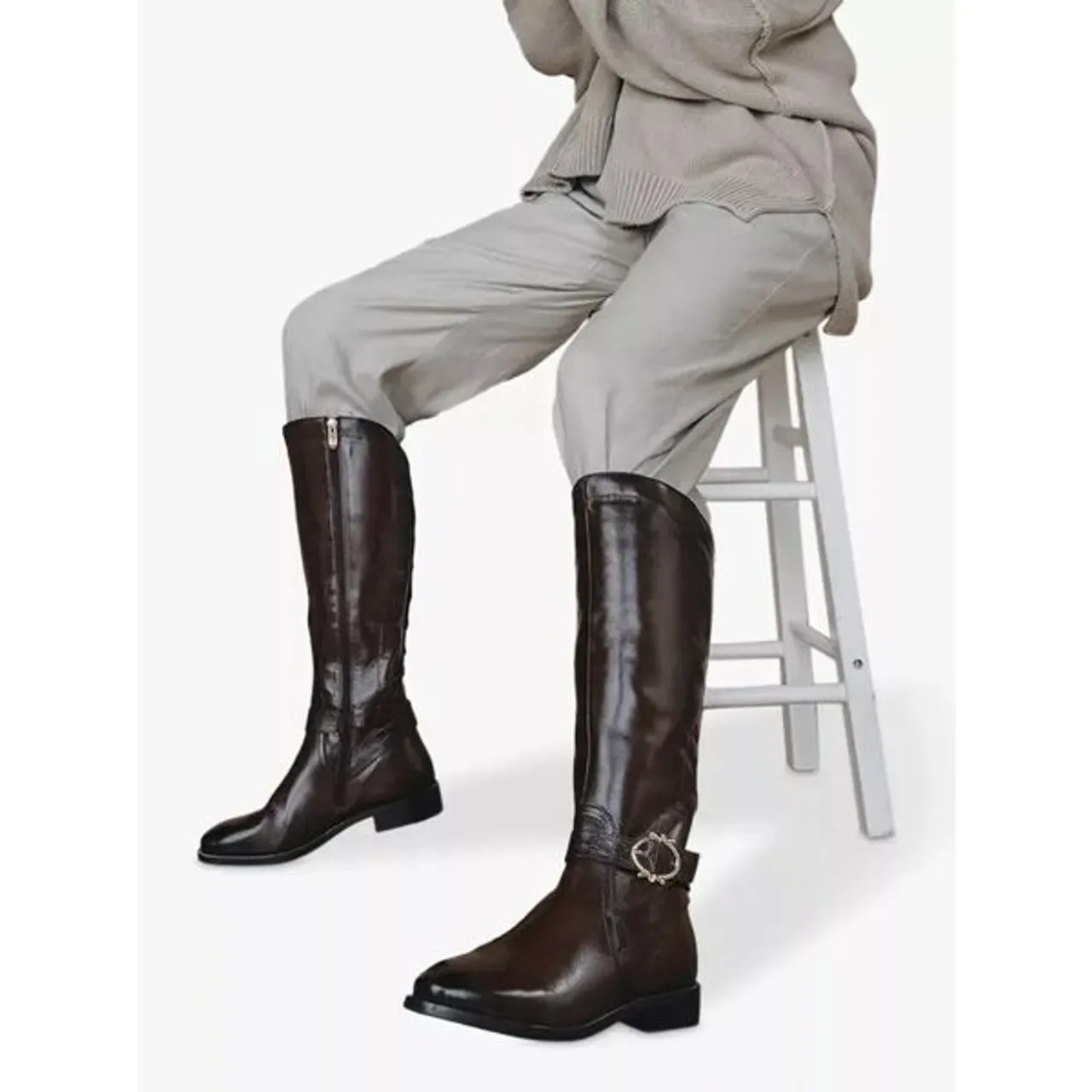 Moda in Pelle Takari Leather Knee High Boots - Brown - Female
