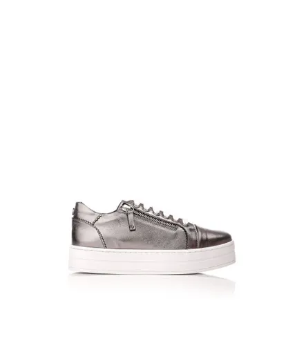 Moda in Pelle Womens 'Arissa' Pewter Leather Trainers - Silver