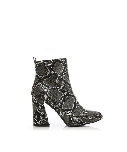 Moda in Pelle Womens 'Delfie' Monochrome Snake Print Ankle Boots - Black/White Print Leather