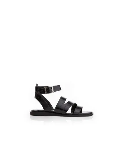 Moda in Pelle Womens 'Oasis' Black Patent Mocc Croc Sandals Patent Leather