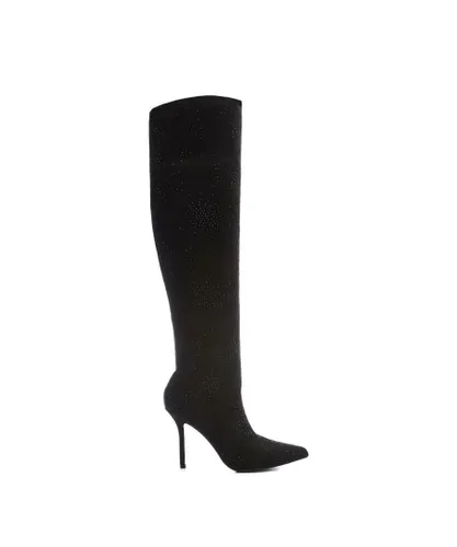 Moda in Pelle Womens 'Zarina' Jet Black Alcantara Over The Knee Boots Faux Leather