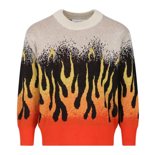 Molo , Beige Cotton Sweater with Flames ,Multicolor male, Sizes: