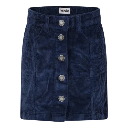 Molo , Blue Corduroy Skirt with Button Closure ,Blue female, Sizes:
