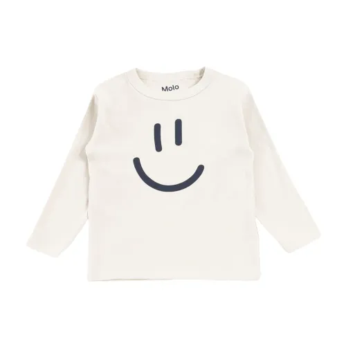 Molo , Cotton Long Sleeve T-Shirt with Smile Print ,White female, Sizes: