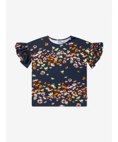 Molo Girls Organic Cotton Echinacea Print T-Shirt - Black