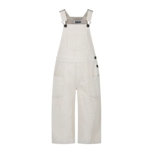 Molo , Ivory Corduroy Dungarees with Logo Patch ,Beige female, Sizes: