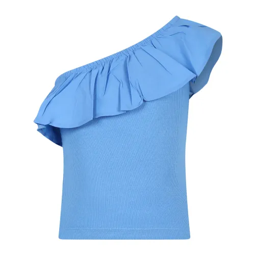 Molo , Light Blue Cotton One Shoulder Top ,Blue female, Sizes:
