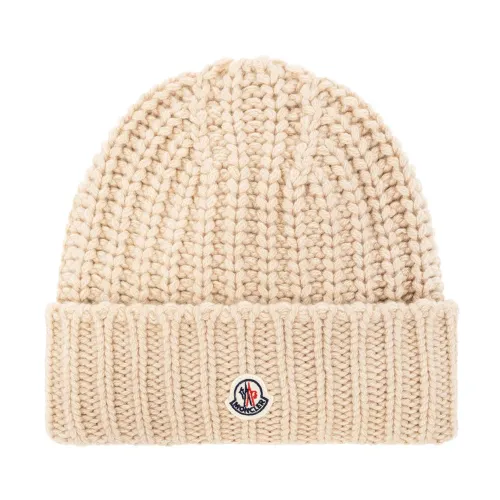 Moncler , Beanie with logo ,Beige female, Sizes: ONE