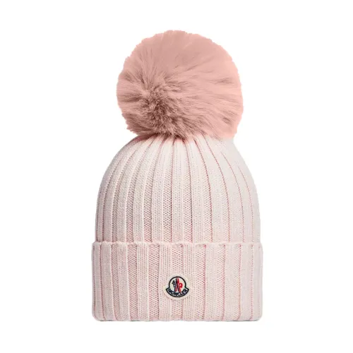 Moncler , Beanie with Pom Pom - Baby Pink ,Pink female, Sizes: ONE