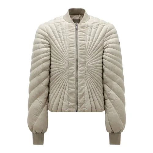 Moncler , Beige Radial-Quilted Coats with Ribbed Collar and Cuffs ,Beige female, Sizes:
