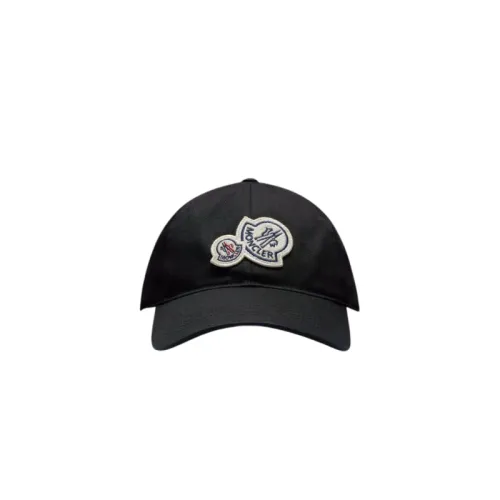 Moncler , Black Cotton Double Logo Baseball Cap ,Black male, Sizes: ONE