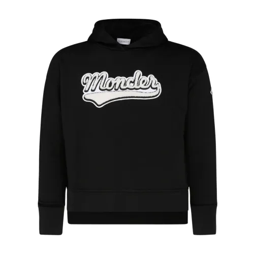 Moncler , Black Cotton Logo Patch Hoodie ,Black male, Sizes: