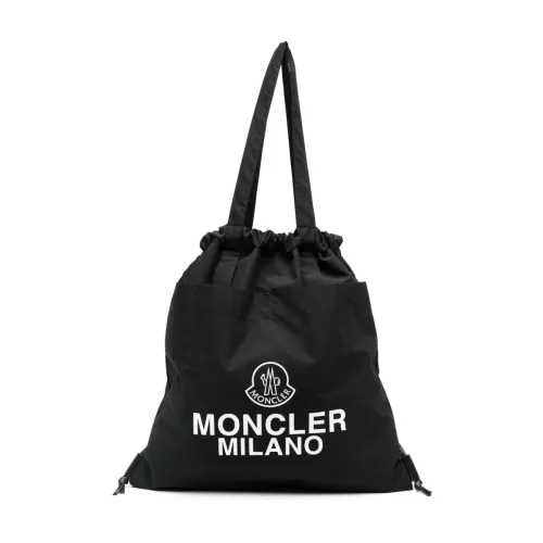 Moncler , Black Cotton Tote Bag with Drawstring ,Black male, Sizes: ONE SIZE