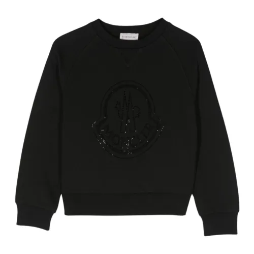 Moncler , Black Cropped Kids Sweatshirt with Rhinestone Logo ,Black female, Sizes: