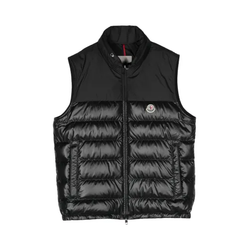 Moncler , Black Down-Feather Gilet with Logo Patch ,Black male, Sizes: