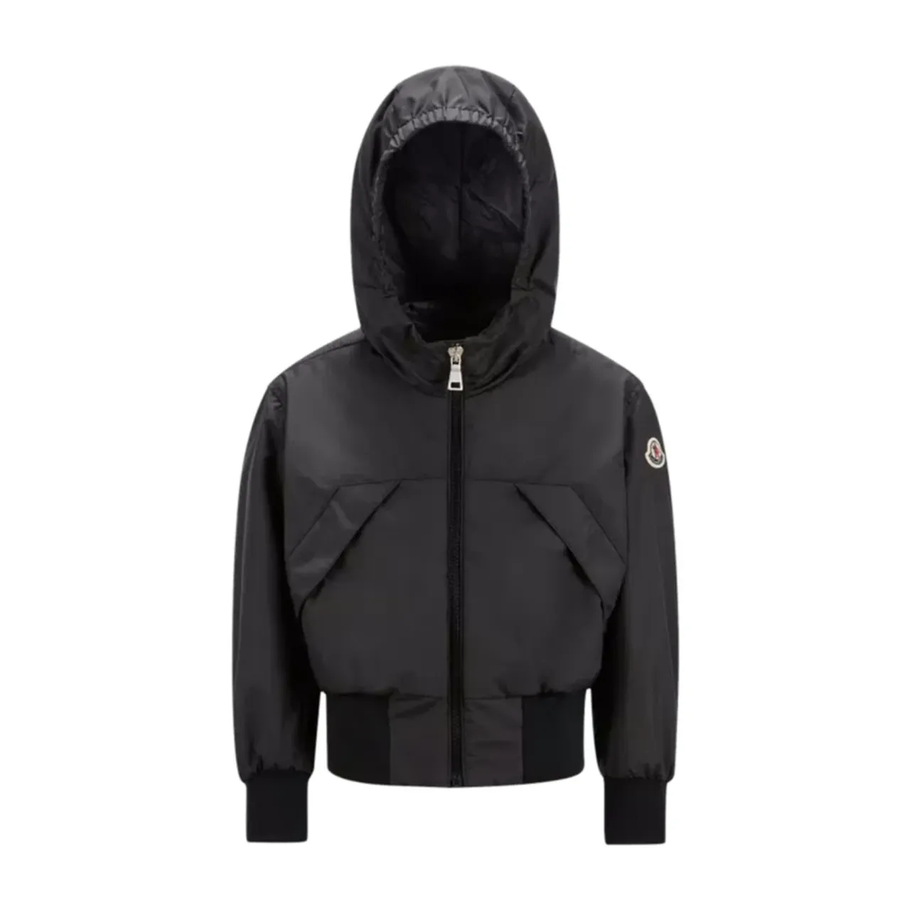 Moncler , Black Kids Jacket with Hood and Zip Closure ,Black female, Sizes: