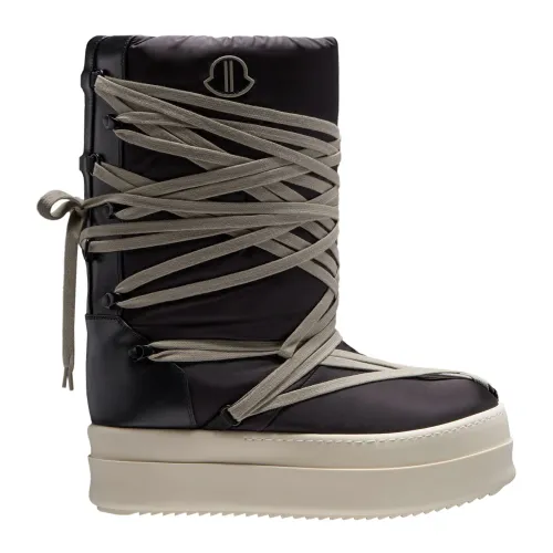 Moncler , Black Nylon and Leather Boots ,Black male, Sizes: