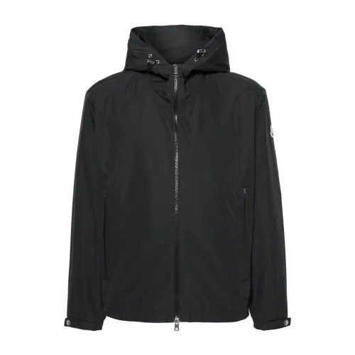 Moncler , Black Nylon Hooded Zip Coat ,Black male, Sizes: