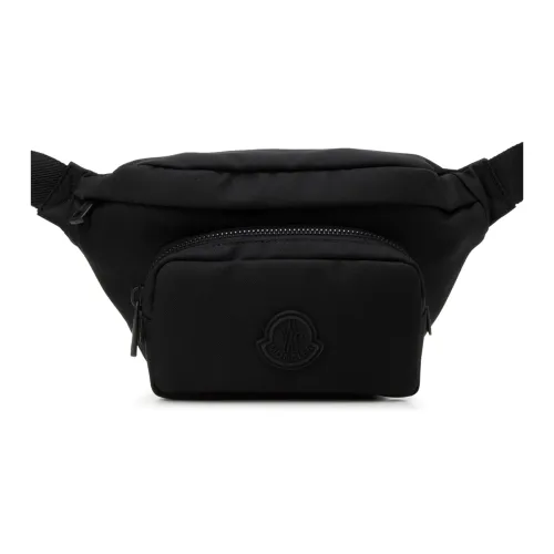 Moncler , Black Water-Repellent Waist Bag with Leather Finishes ,Black male, Sizes: ONE SIZE