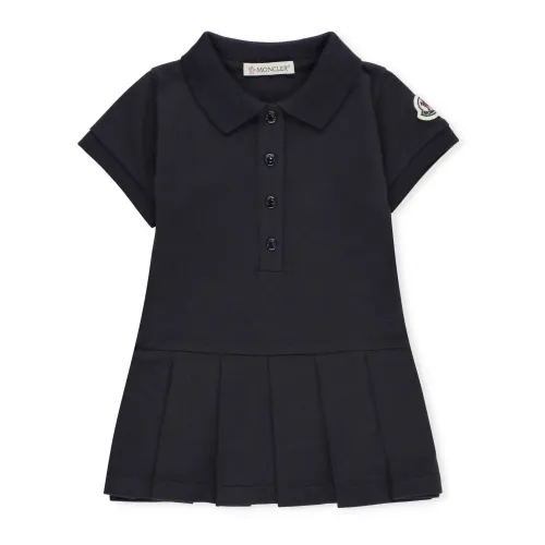Moncler , Blue Baby Cotton Dress with Collar and Flounces ,Blue female, Sizes: