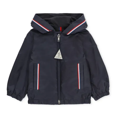 Moncler , Blue Baby Jacket with Hood and Zip Fastening ,Blue male, Sizes: