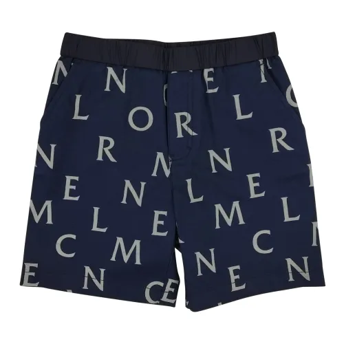 Moncler , Blue Cotton Bermuda Shorts with All Over Logo Print ,Blue male, Sizes:
