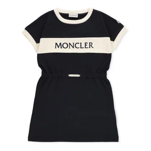 Moncler , Blue Cotton Dress for Girls with Iconic Patch ,Blue female, Sizes: