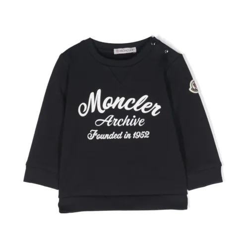 Moncler , Blue Cotton Sweater with Moncler Archive Print ,Blue male, Sizes: