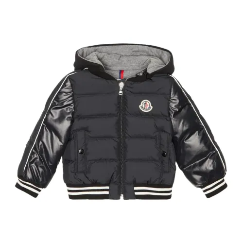Moncler , Blue Hooded Kids Coat with Logo Print ,Blue male, Sizes: