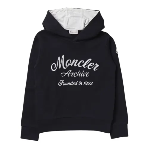 Moncler , Blue Hooded Sweater with Logo Embroidery ,Blue male, Sizes:
