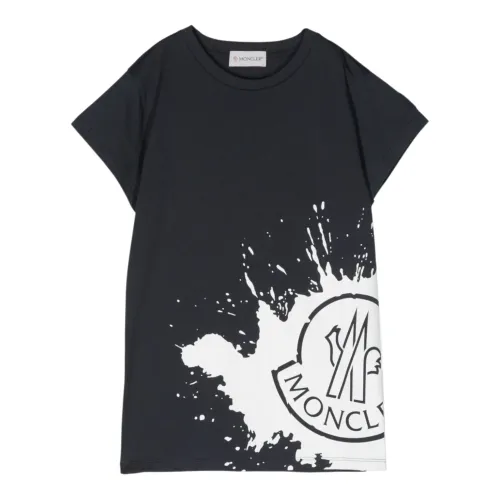 Moncler , Blue Kids Long Sleeve T-shirt with Paint Effect Print ,Blue male, Sizes: