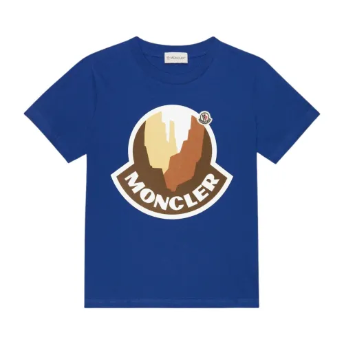 Moncler , Blue Kids T-shirt with Logo Print ,Blue male, Sizes: