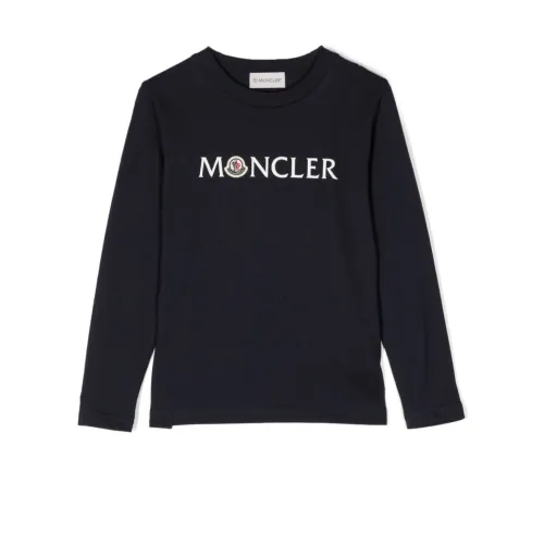Moncler , Blue Logo Print Cotton T-shirt for Kids ,Blue male, Sizes:
