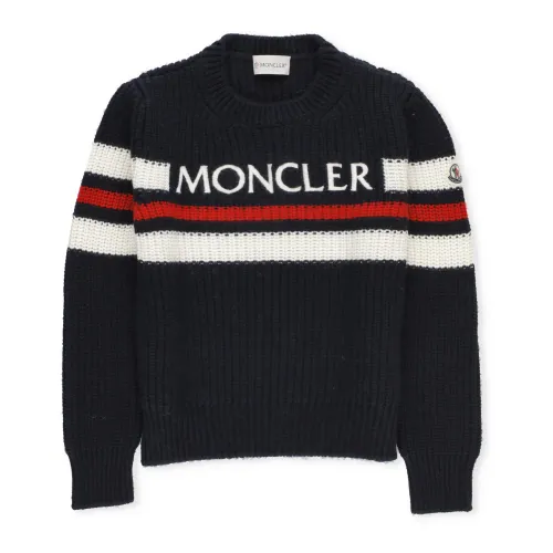 Moncler , Blue Sweater for Boys with Logo Patch ,Blue male, Sizes: