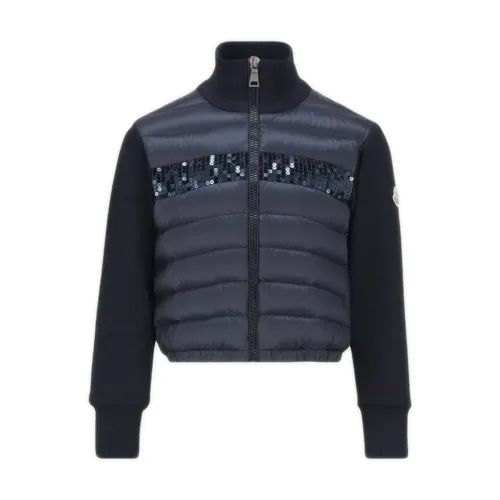 Moncler , Blue Sweater with Ribbed Turtle Neck ,Blue female, Sizes: