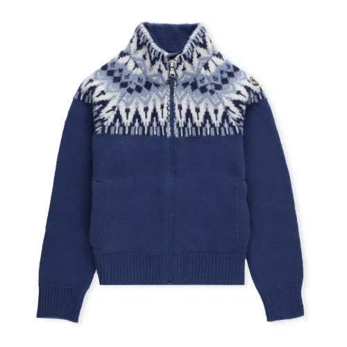 Moncler , Blue Wool Knit Cardigan for Boys ,Blue male, Sizes: