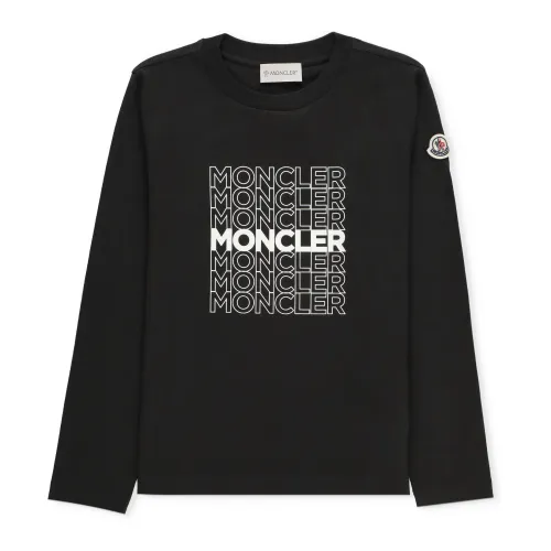 Moncler , Boys Black Cotton T-shirt with Logo ,Black male, Sizes:
