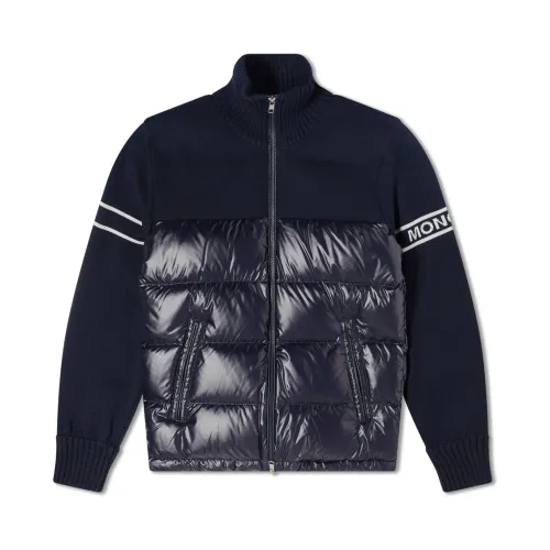 Moncler , Cardigan with Higheck and Down Filling ,Blue male, Sizes: