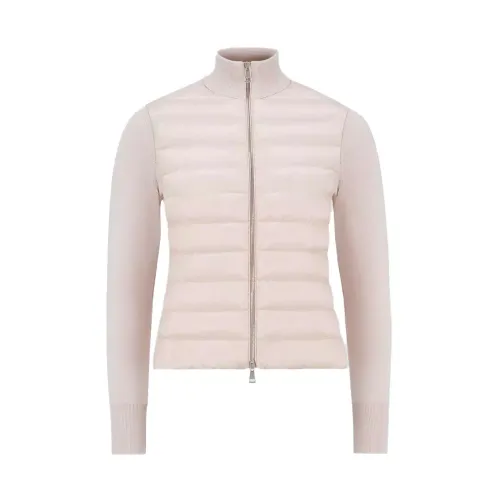 Moncler , Cardigan with Nylon Front and Wool Sleeves ,Pink female, Sizes: