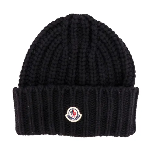 Moncler , Cashmere Blend Ribbed Hat ,Black female, Sizes: ONE