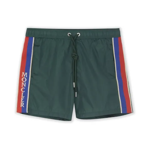 Moncler , Classic Logo Swimshorts with Side Stripe Detailing ,Green male, Sizes: