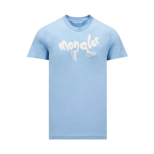 Moncler , Classic Men's T-Shirt by Moncler ,Blue male, Sizes: