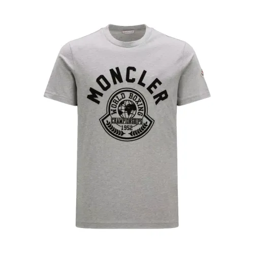 Moncler , College Inspired Crew Neck T-Shirt ,Gray male, Sizes: